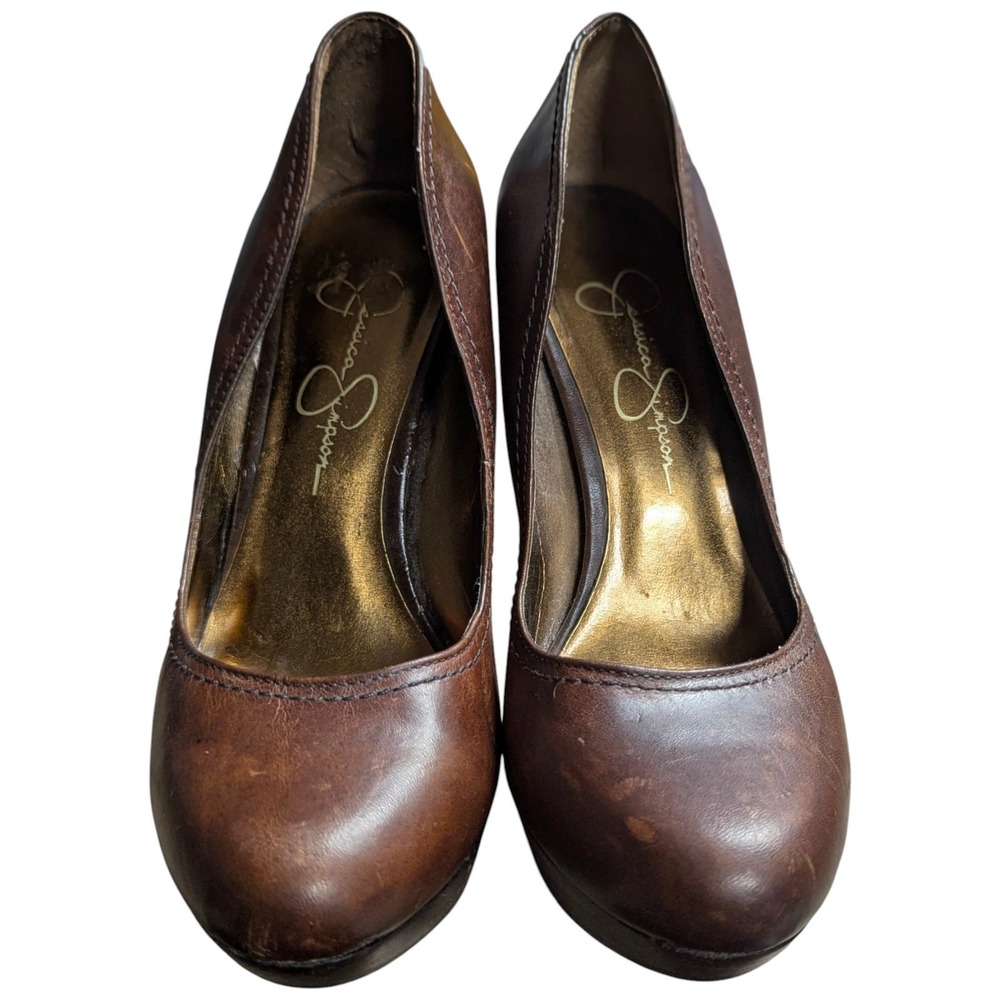 Jessica Simpson Michaela Brown Leather Platform Pumps High Heels Sz 6.5 - Picture 16 of 16